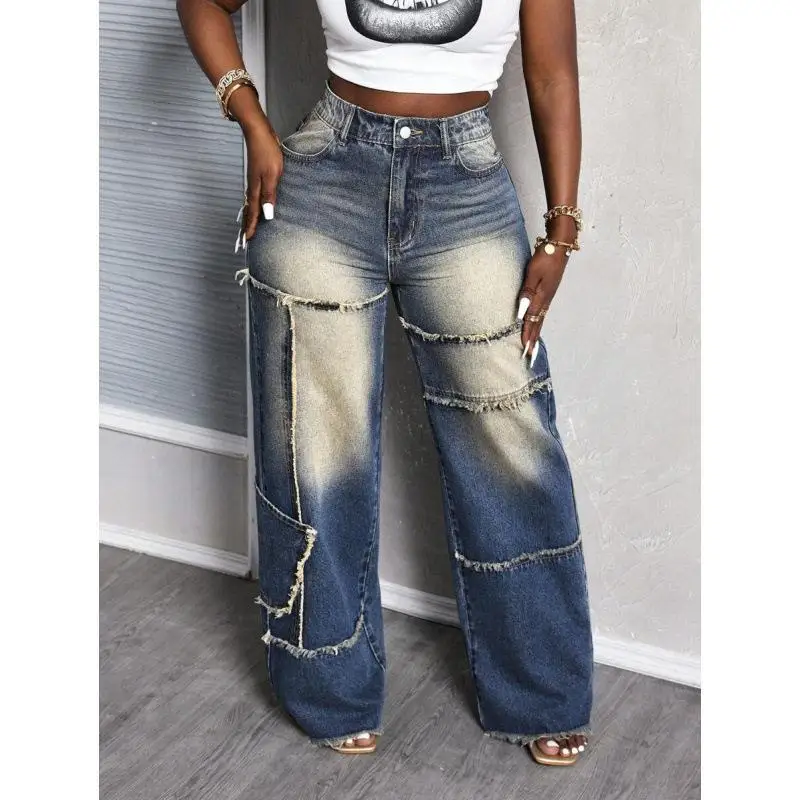 Frayed High Waist Jeans Women's High Waist Denim Jeans with Frayed Detail Winter Collection Medium Stretch Loiret Style