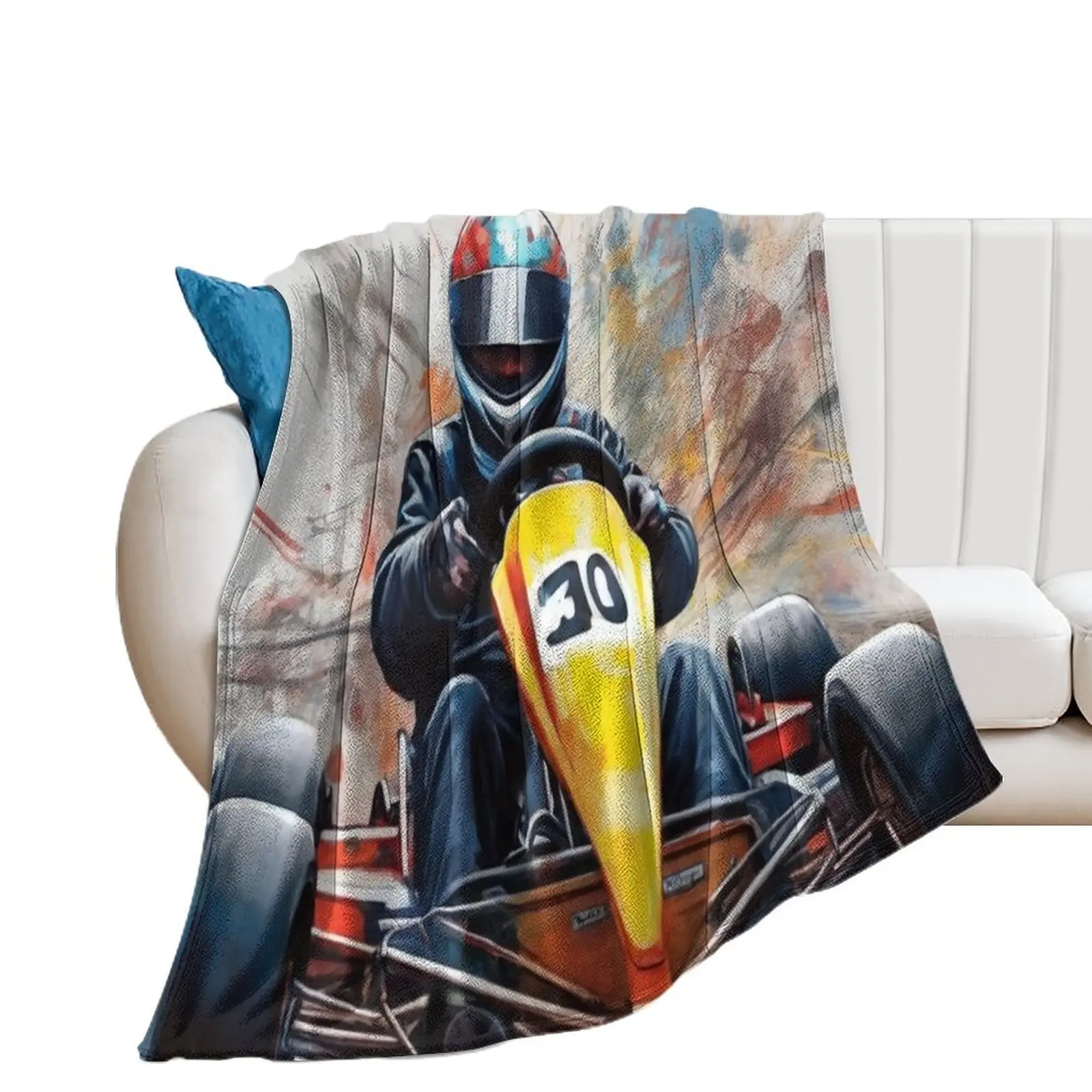 Go Kart in Action Throw Blanket Decorative Throw bed plaid Blankets For Bed Thin Blankets