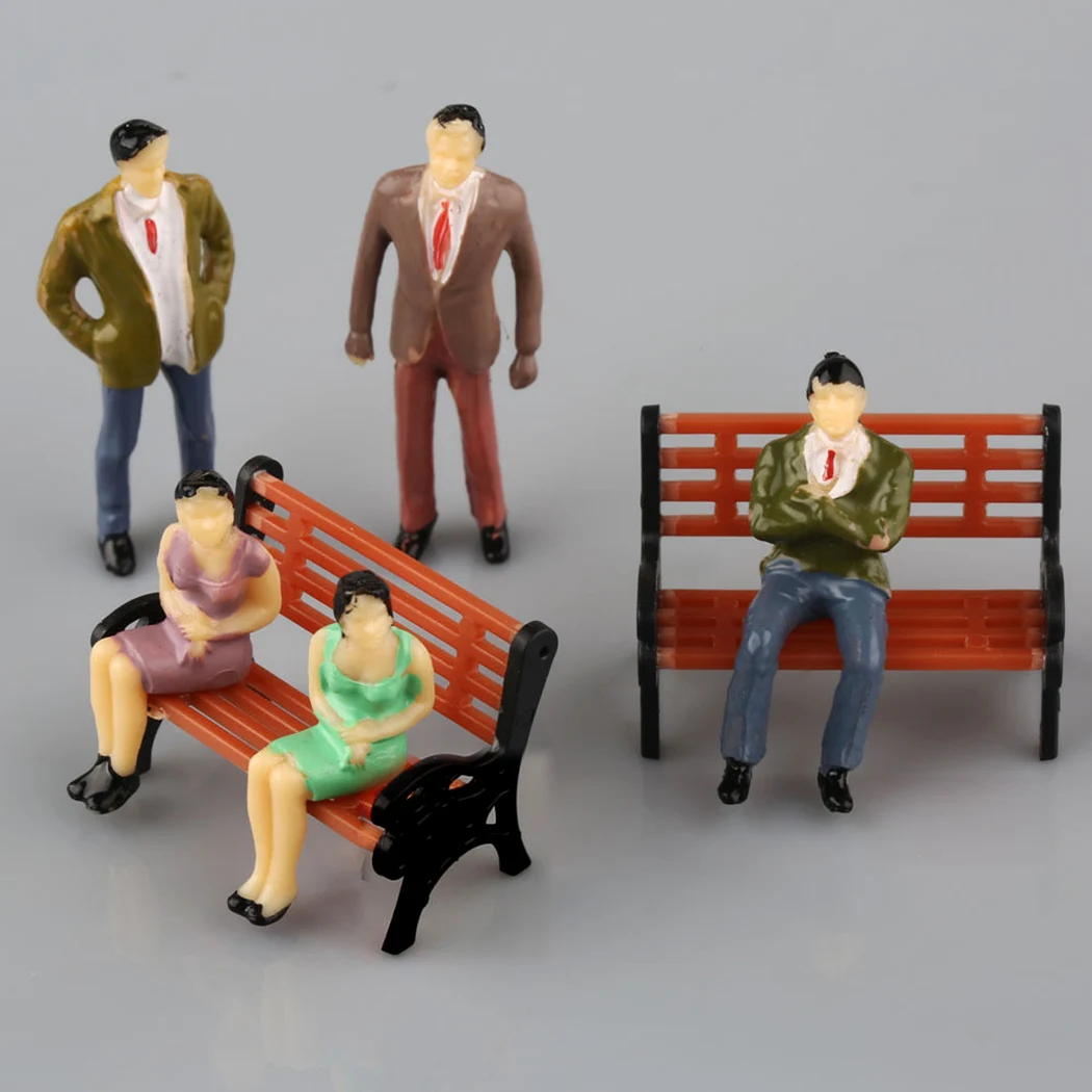 50Pcs 1:50 Scale Model Miniature Figures N Scale Painted Scenes Modelling People +6 Bench Train Railway Layout Model People