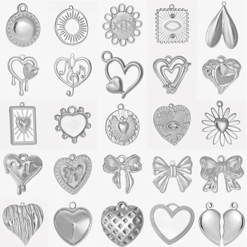 5pcs Silver Color Evil Eye Sun Heart Bowknot Charms For Jewelry Making Stainless Steel Charm Pendants Breloque Acier Inoxydable