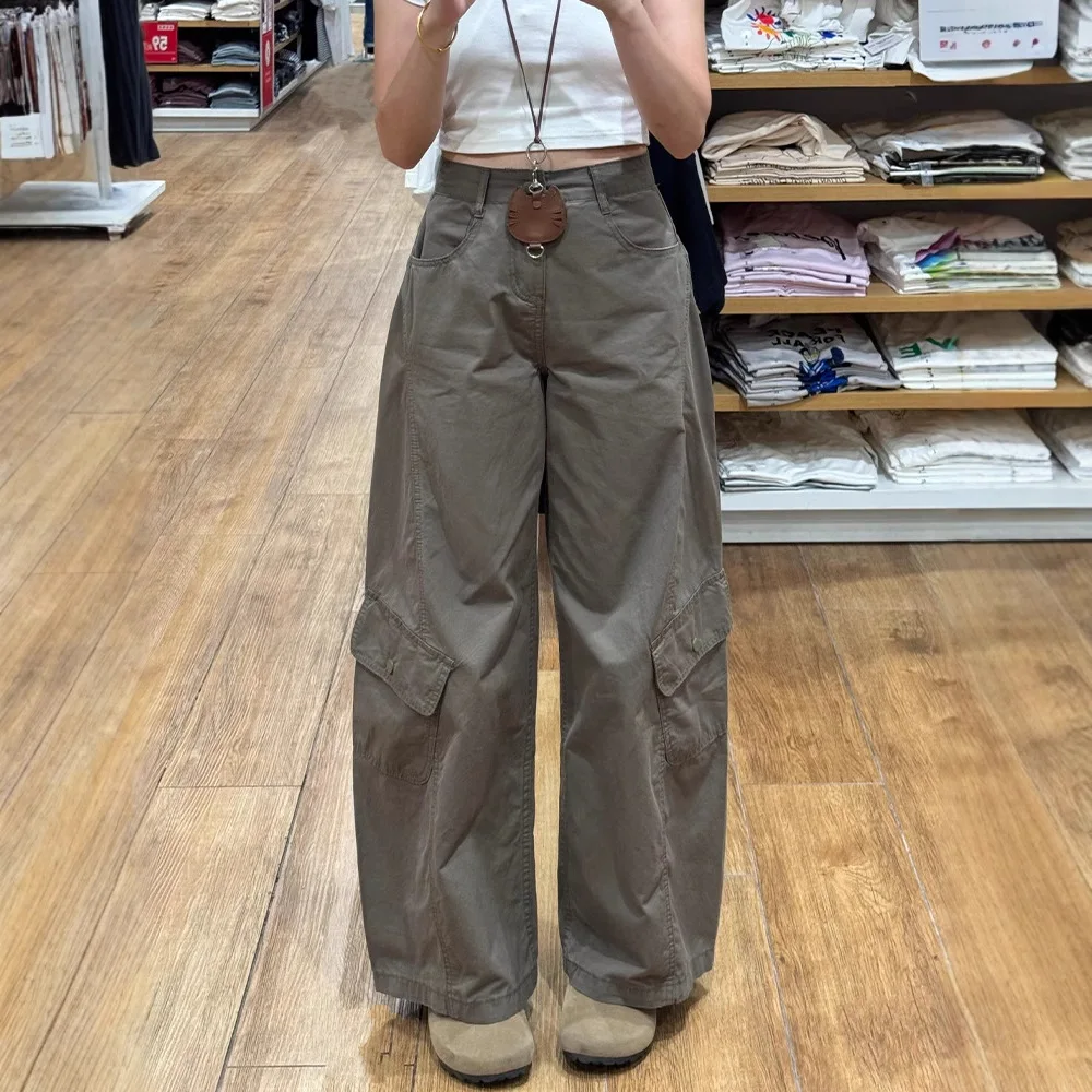 Women's Wide-Leg Cargo Jeans, Loose And Draped, Petite-Friendly, Slimming For Slightly Plump Women, Autumn Style