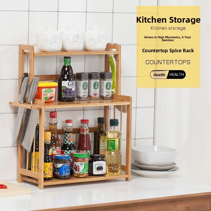 

Multifunctional Kitchen Storage Rack Spice Holder Knife Board Holder Bamboo Organizer for Kitchen Cooking Utensils