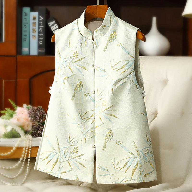 

New Chinese Sle Younger Version Tang Suit Vest Improved Top Breathable Polyester Fiber Straight Collar No Sve Flag Dr
