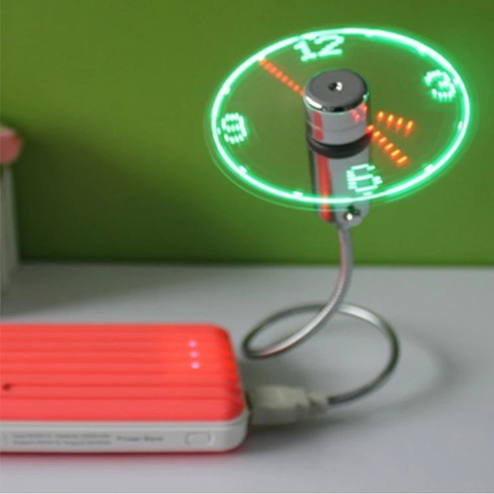 New Durable Adjustable USB Gadget Mini Flexible LED Light USB Fan Time Clock Desktop Clock Cool Gadget Time Temperature Display