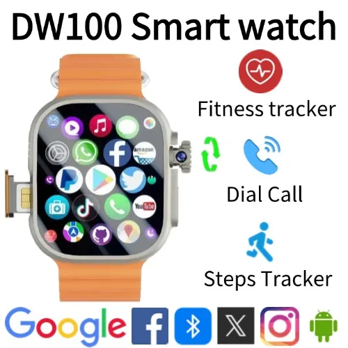 2025 DW100 4G Android Smartwatch con llamadas globales Desbloqueo de huellas dactilares 2,29 pulgadas AMOLED 4G SIM Video Chat WIFI GPS