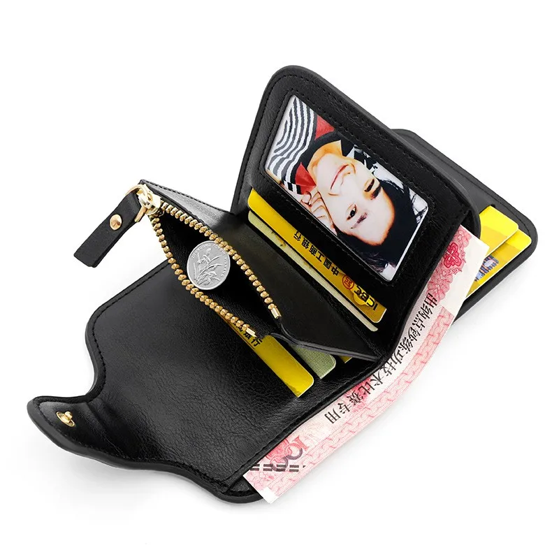 Designer Fashionable Short Wallet for Ladies Multi-Slot Large-Capacity PU Card Holder Three-Fold Student Coin Purse for Women