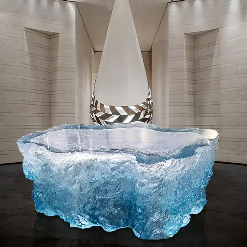 

Modern simple transparent resin coffee table hotel model room living room household water ripple square