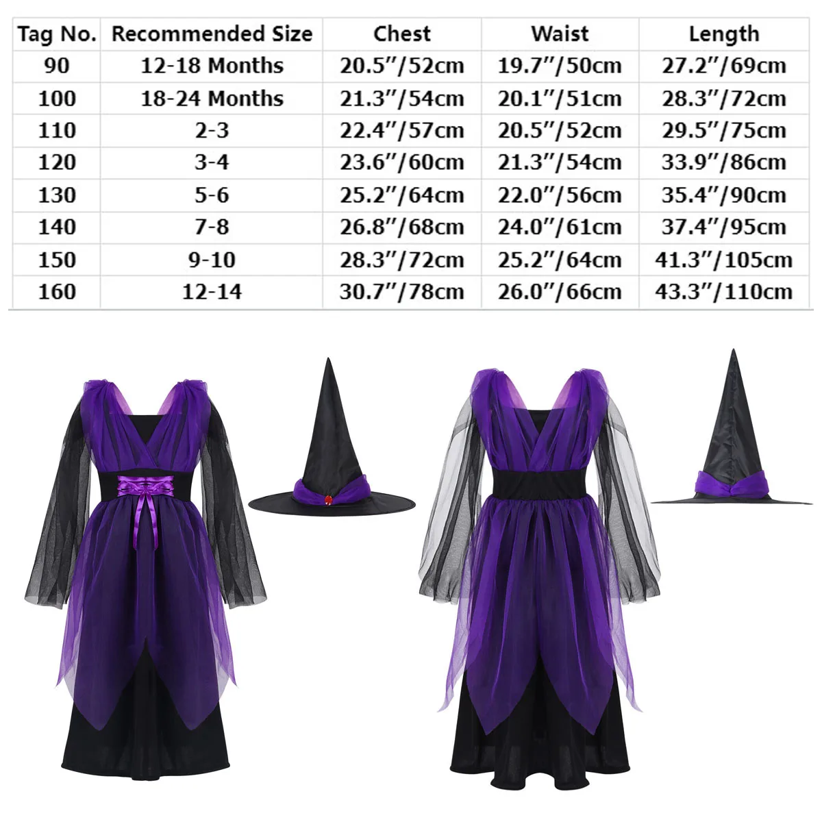 Bambini ragazze Halloween Witch costumi Cosplay Tulle Mesh Dress con cappello da strega Dress Up manica corta Theme Party Roleplay Clothes