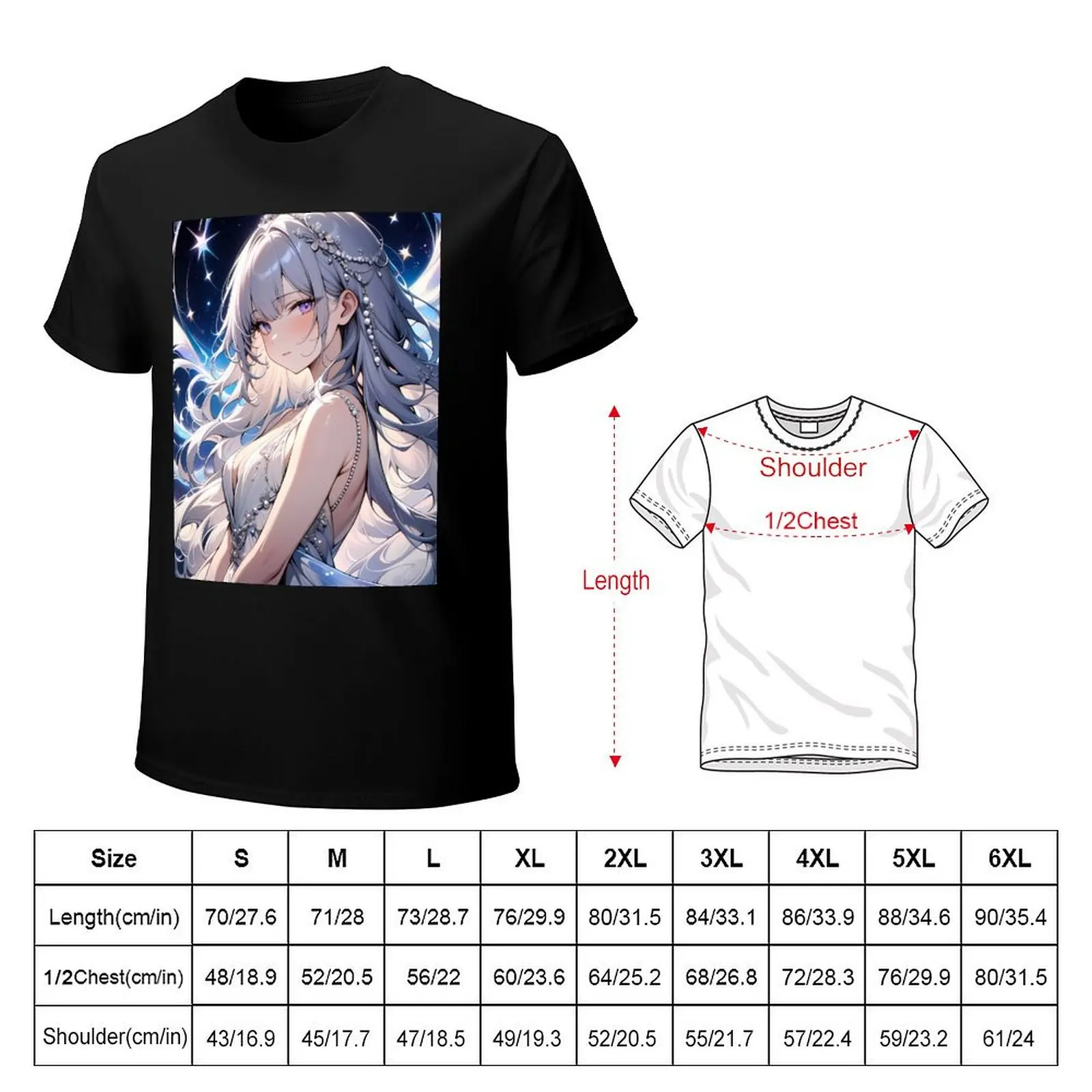 Anime Girl Portrait with Silver Hair and Pearls T-shirt heavyweights boys animal print graphics mens funny t shirts