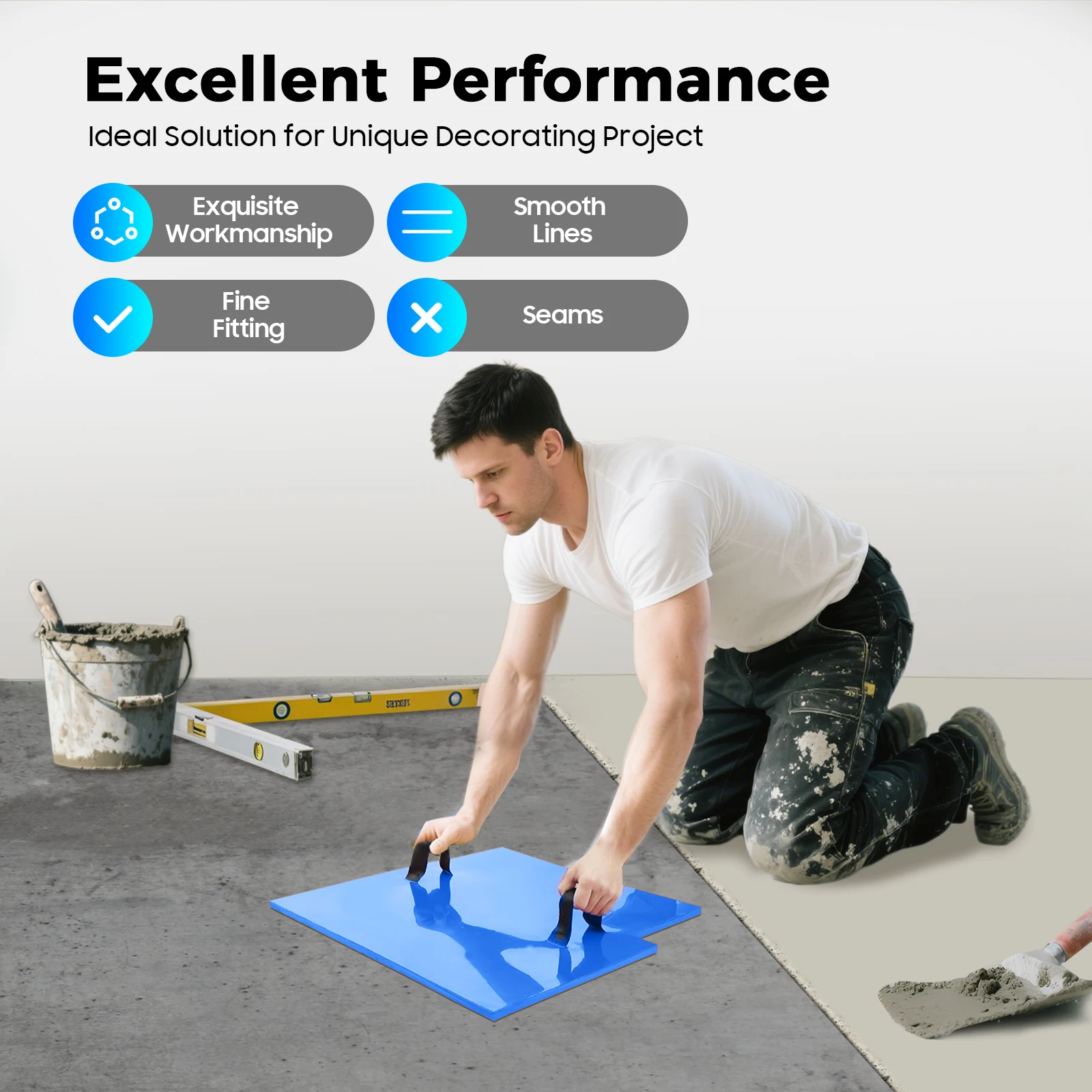 4PCS 24"x24" Concrete Stamp Mats, Reusable PU Texture Pads for Patio Driveway, Stone Pattern Imprint Tool