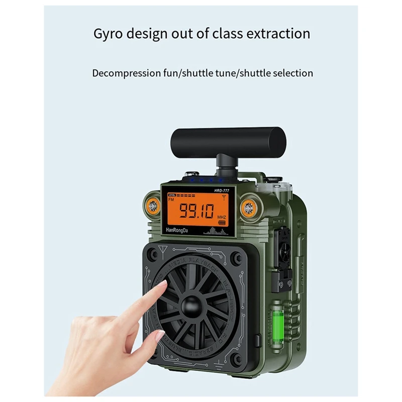 Hanrongda HRD-777 FM MW SW VHF WB Full-Band Bluetooth Radio Fingertip Gyroscope Mini Radio Multi-Function Mini Speaker