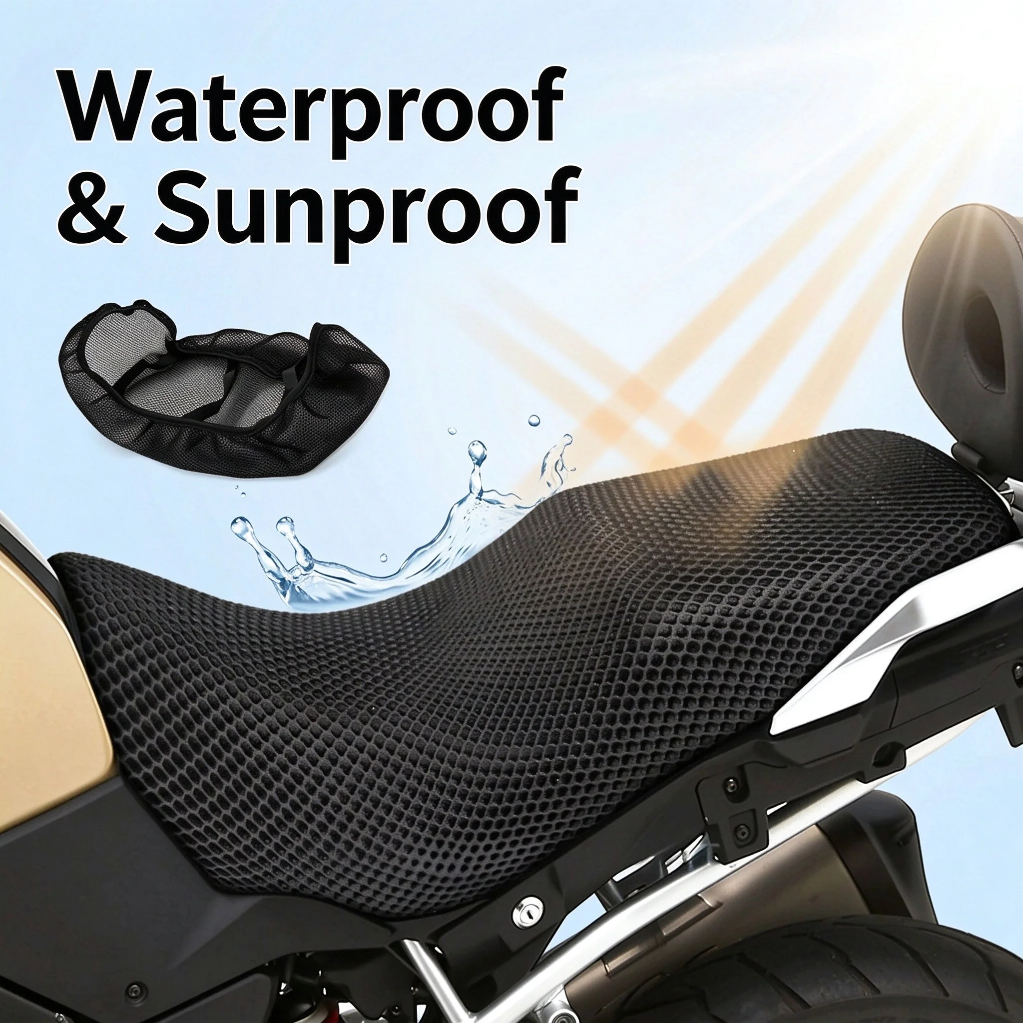 Motorcycle Mesh Seat Cover 3D Honeycomb Waterproof Sunproof Breathable Insulation Elastic Universal Fit 95x56cm 85x56cm Durable