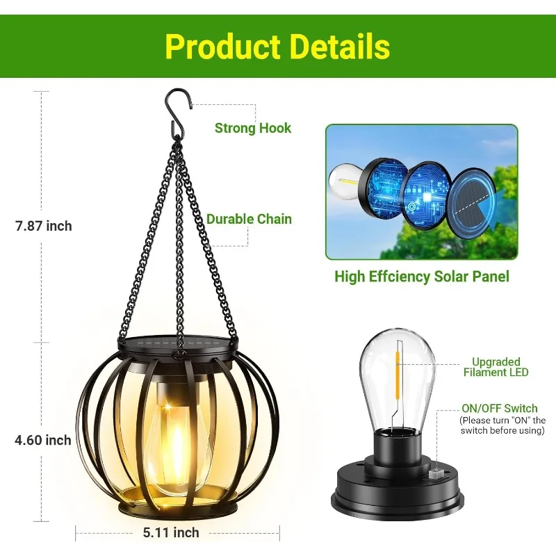 Outdoor solar lantern waterproof automatic switch courtyard balcony garden decoration creative chandelier