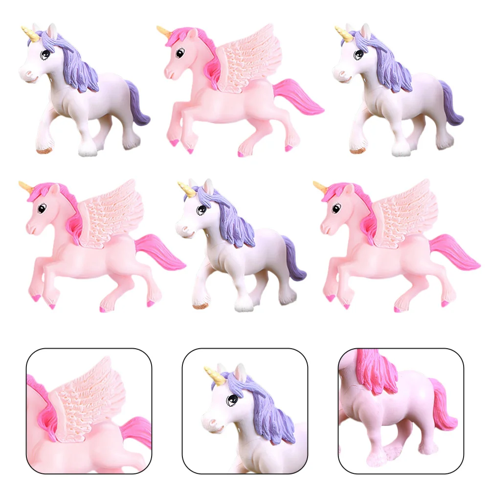 6 Pcs Miniatures Unicorn Artificial Plant Animals Landscape Decors Bedroom Decorations Plastic with Wings