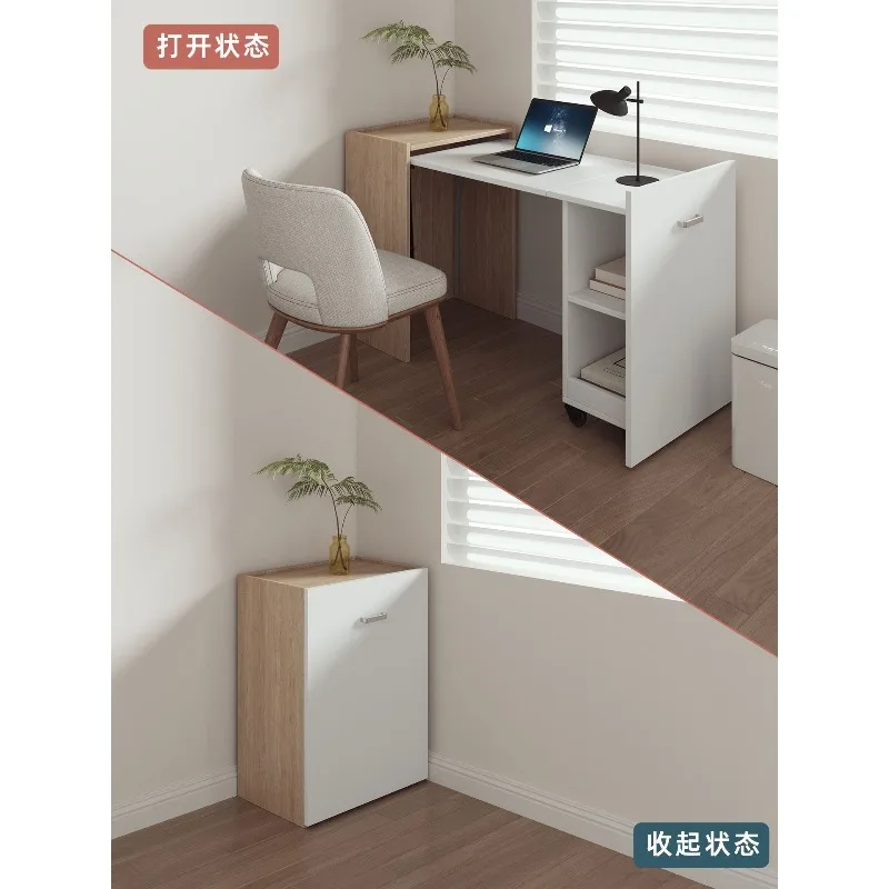 Household bedroom solid wood desk invisible foldable retractable hidden computer table small apartment dining table study table