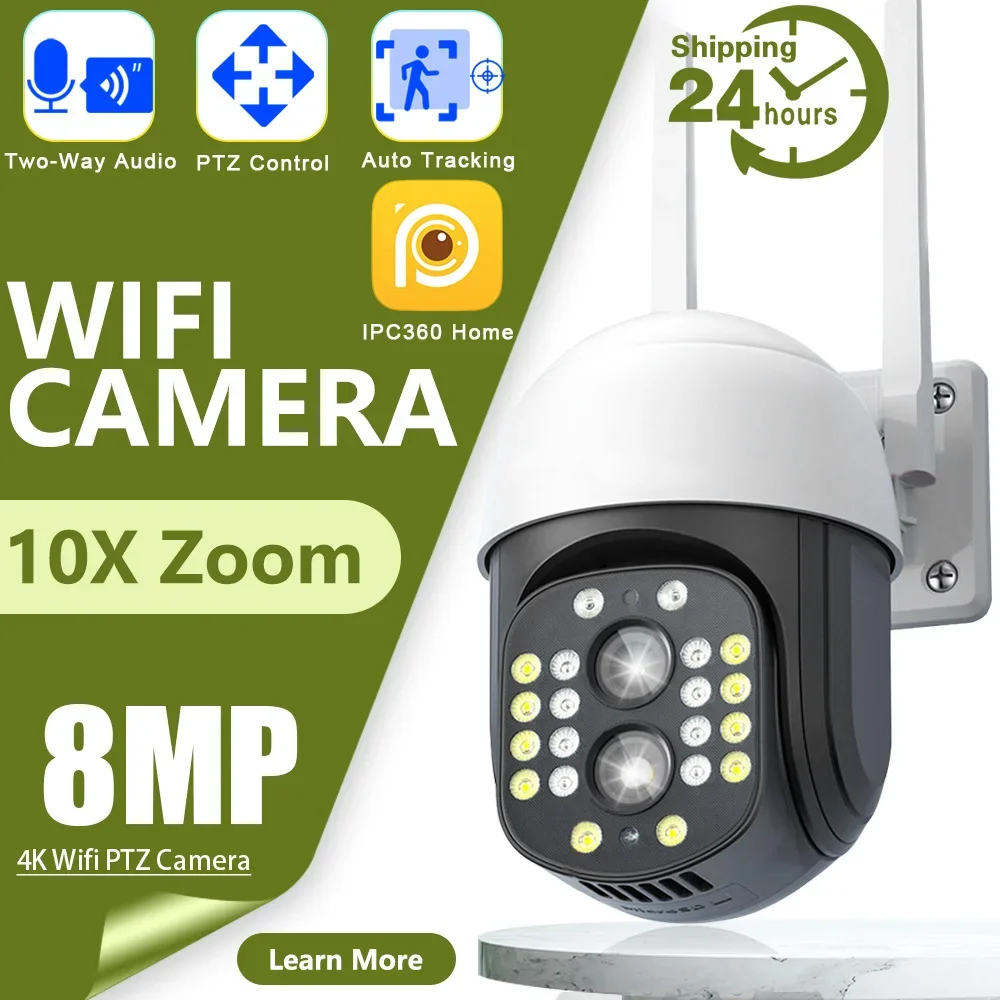 

8MP PTZ WiFi 4K 10X PTZ Zoom Dual Lens Screen Camera Outdoor Protection Auto Motion Detection Outdoor CCTV Survalance IP Cameras