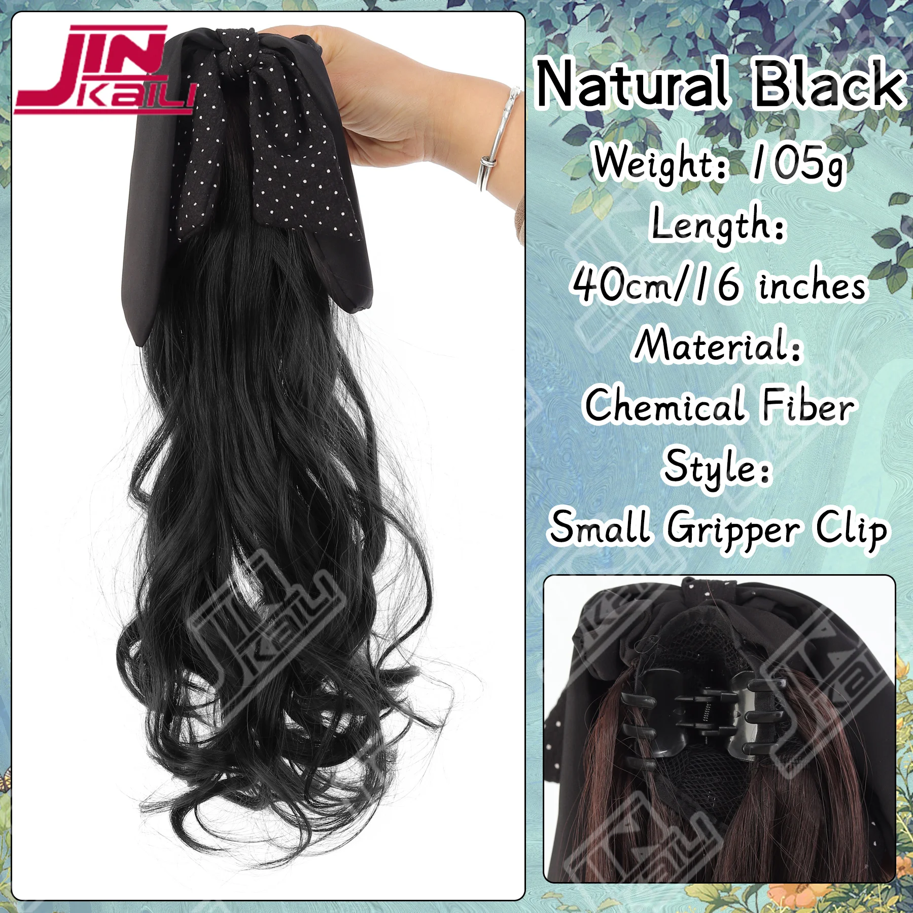 Body Wave Synthetic Claw Clip Ponytail Wig With Grab Clip Sweet Temperament Polka Dot Bow Ponytail Hairpiece For Daily Party Use