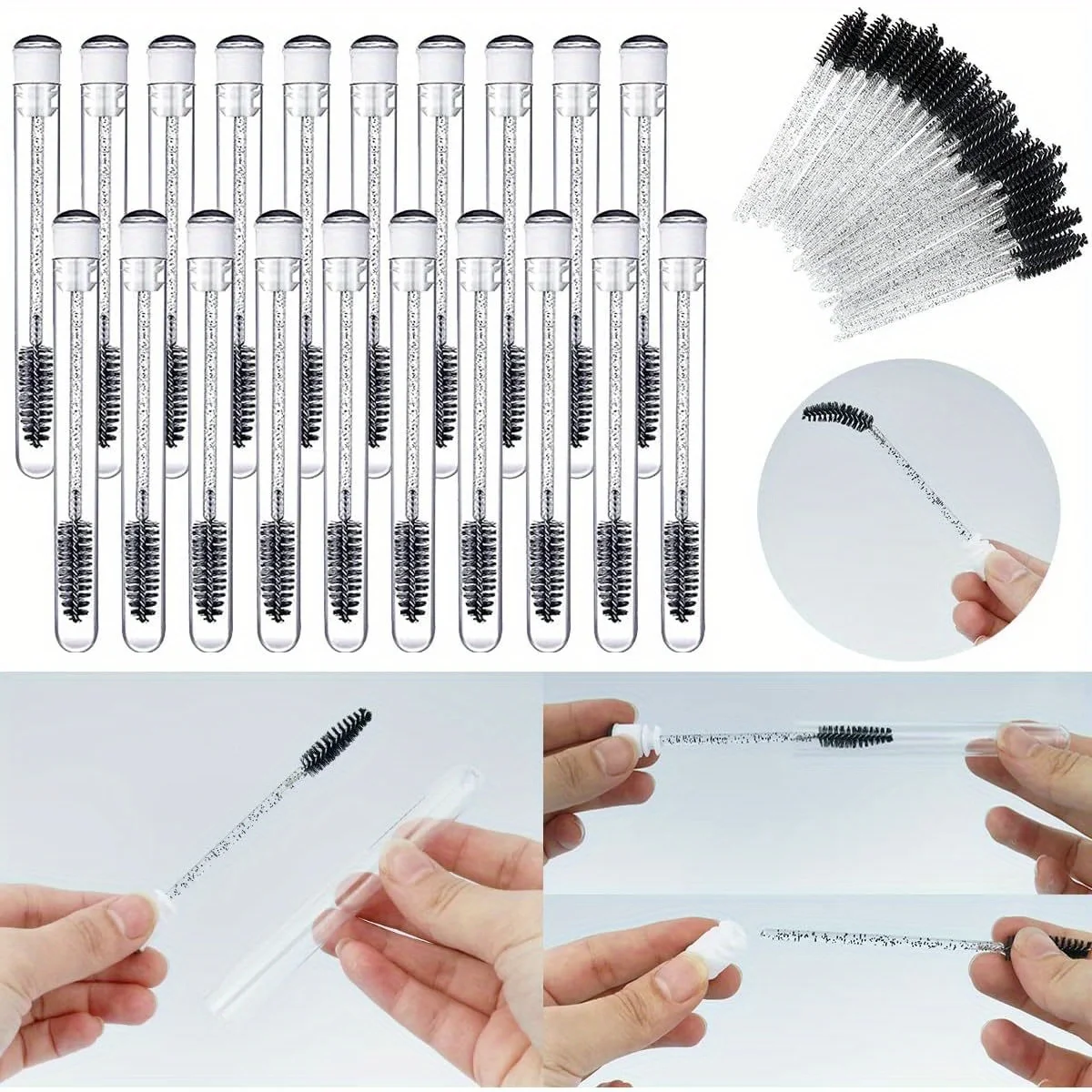 90-teiliges nachfüllbares Mascara-Zauberstäbe-Set – 20 leere Tuben + 70 Pinsel für Wimpernverlängerungen und DIY-Mascara (Salon und Heimgebrauch)