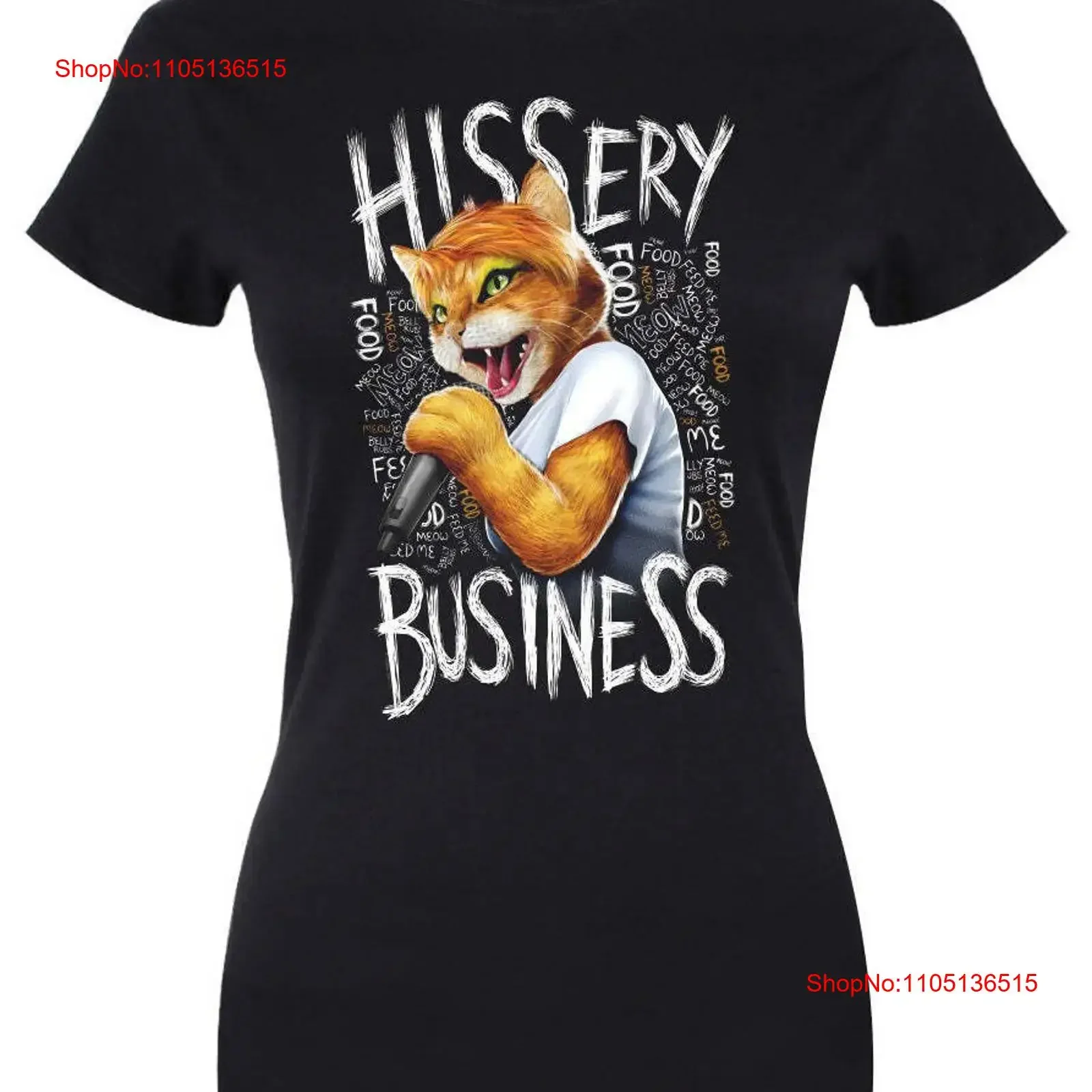 Hissery Business Ladies Black T Shirt Pop Punk Cat Rock Feline Playlist Petz vintage Washed Versatile Breathable Unisex Casual