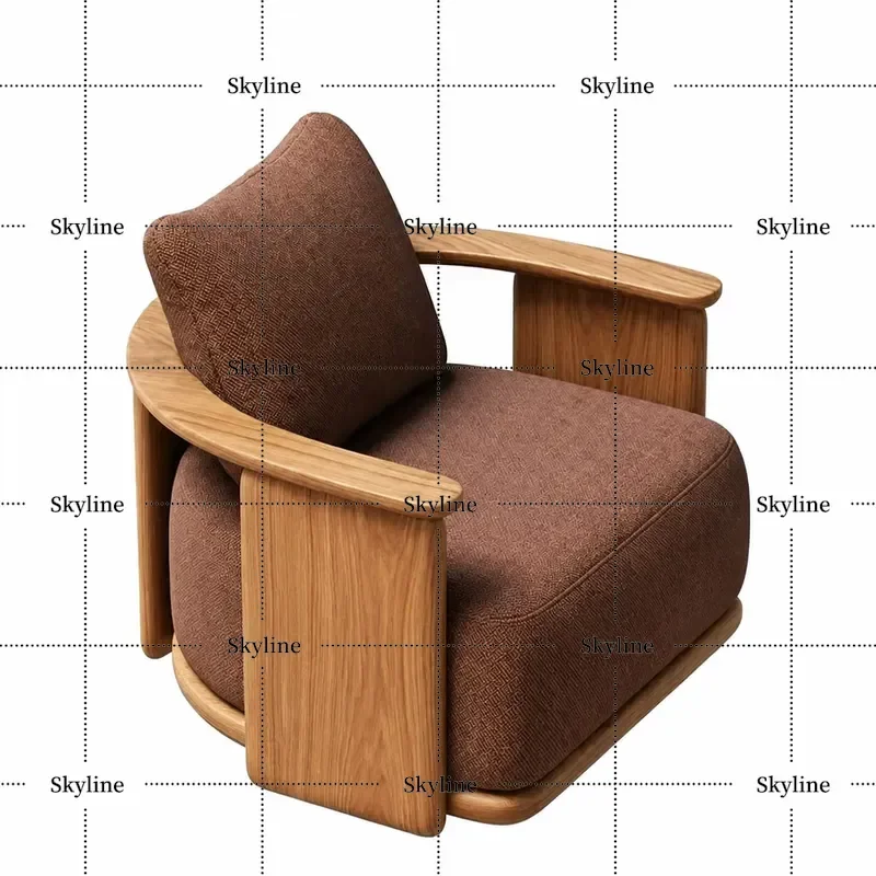 Ash Wood Solid Wood Single Sofa Chair Retro Style Fabric Luxury Custom Hotel Living Room Furniture