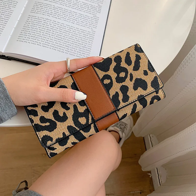 Fashion Long Short Wallet Youth Personality Leopard Pattern Small Clutch Bag European American Retro Flap Coin Purse Card Holder