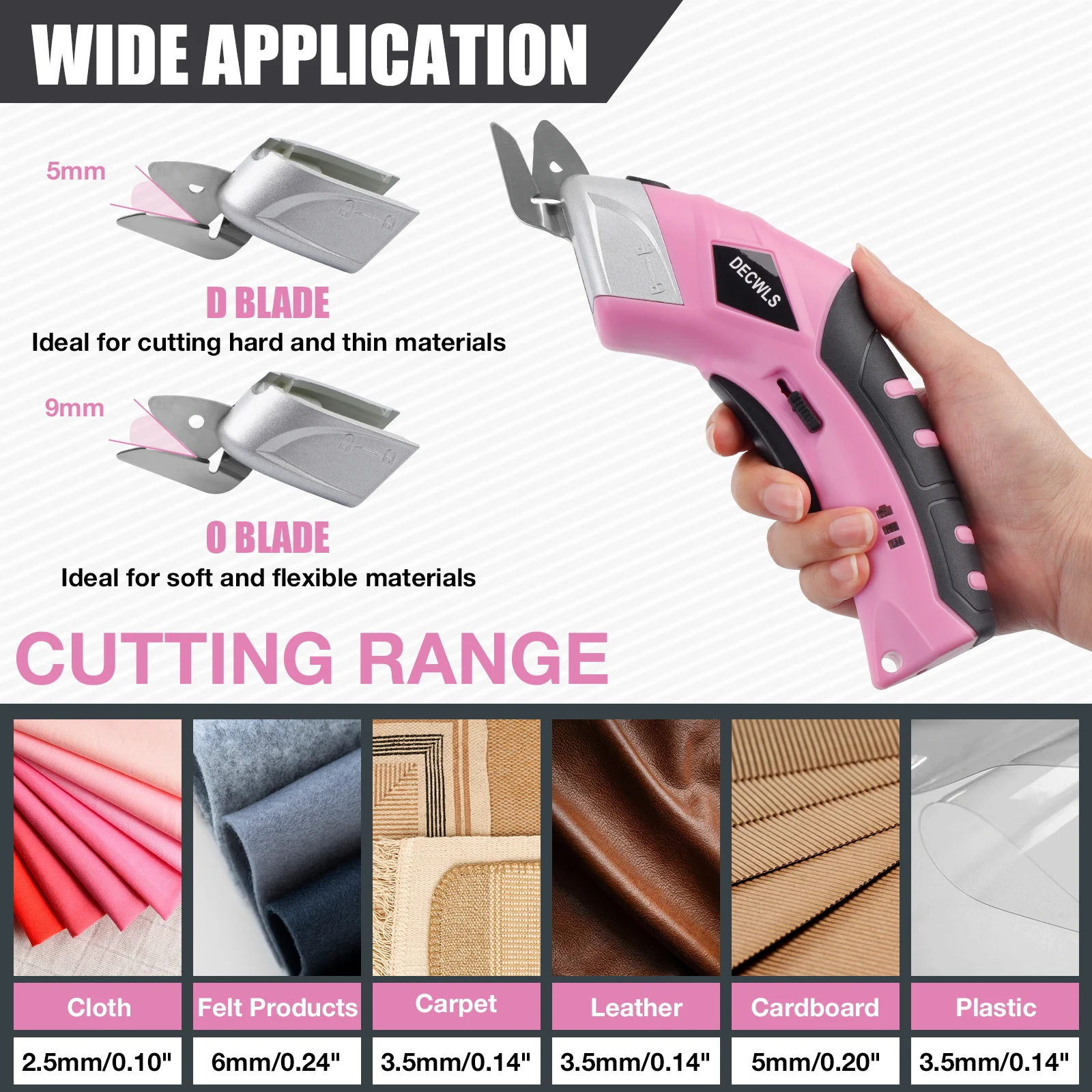 Pink Power Cordless Electric Scissors Professional Tailoring Tools for Cutting Crafts Fabrics Carpets Soft Leather and Cardboard
