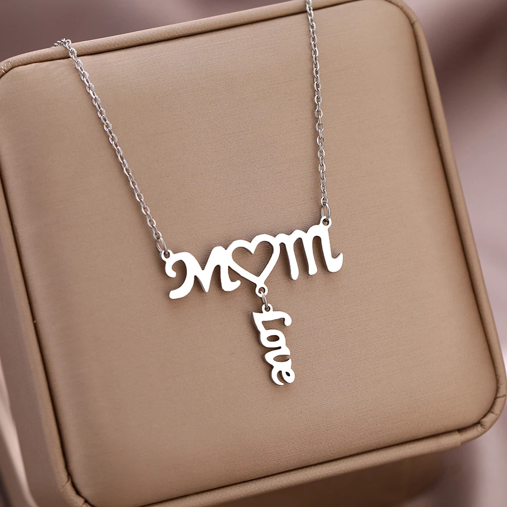 Stainless Steel Necklaces Letter Mom Love Pendants Mother's Day High-end Sense Choker Chain Necklace For Women Jewelry Gifts