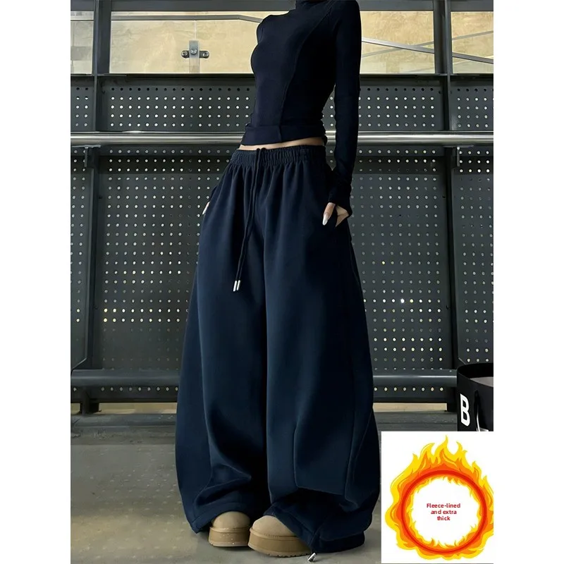 

Men's Loose Fit Fce Lined Thiened Wide Leg Sweatpants Autumn Winter Casual Pants Spor Sle Comfortable Breathable Pol...