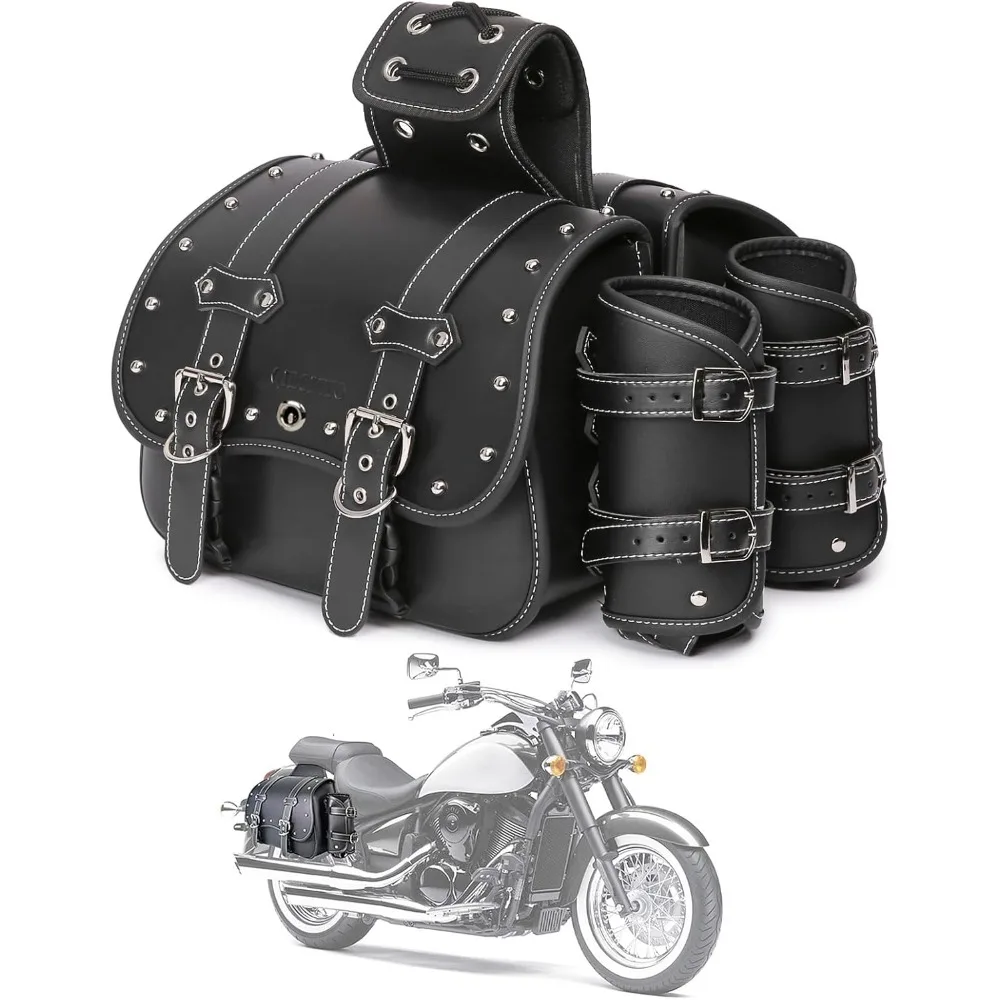 

high-density leather motorcycle saddlebags-throw over saddle bags panniers side bags with cup holder,waterproof,side tool bag,st
