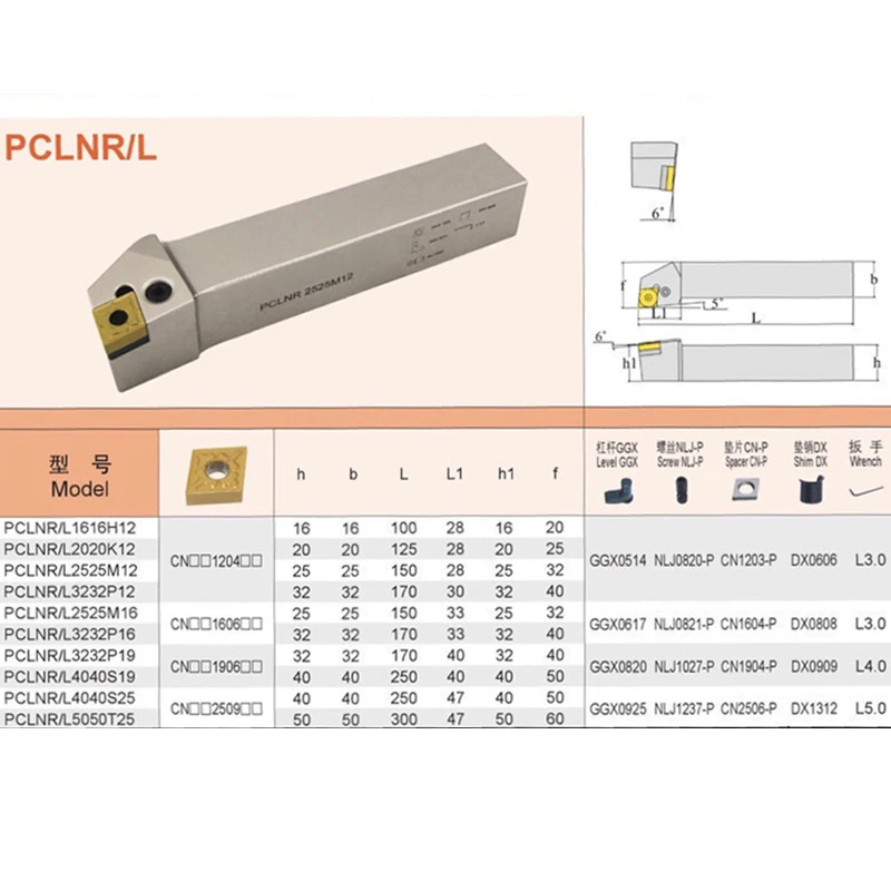 1PCS PCLNR1616H12 PCLNR2020K12 PCLNR2525M12 External Turning Tool Holder PCLNR PCLNL Lathe Cutter Tools For CNMG Carbide Inserts