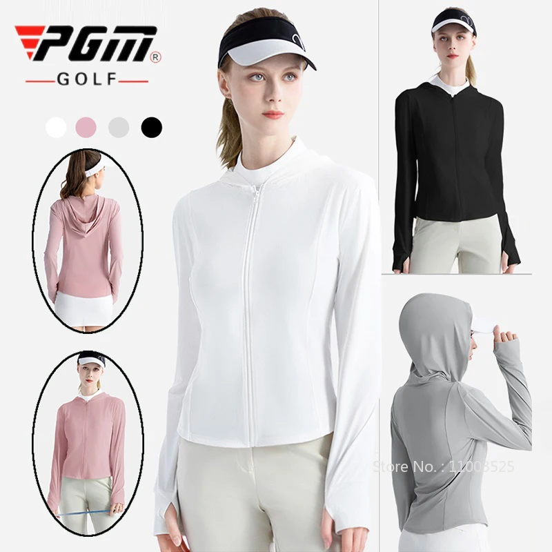 

Pgm Women Golf Sunscreen Thin Coat Hooded Breathale Long Sleeve Slim Jackets Ice Silk Cooling Sports Tops Anti-UV Golf Wear