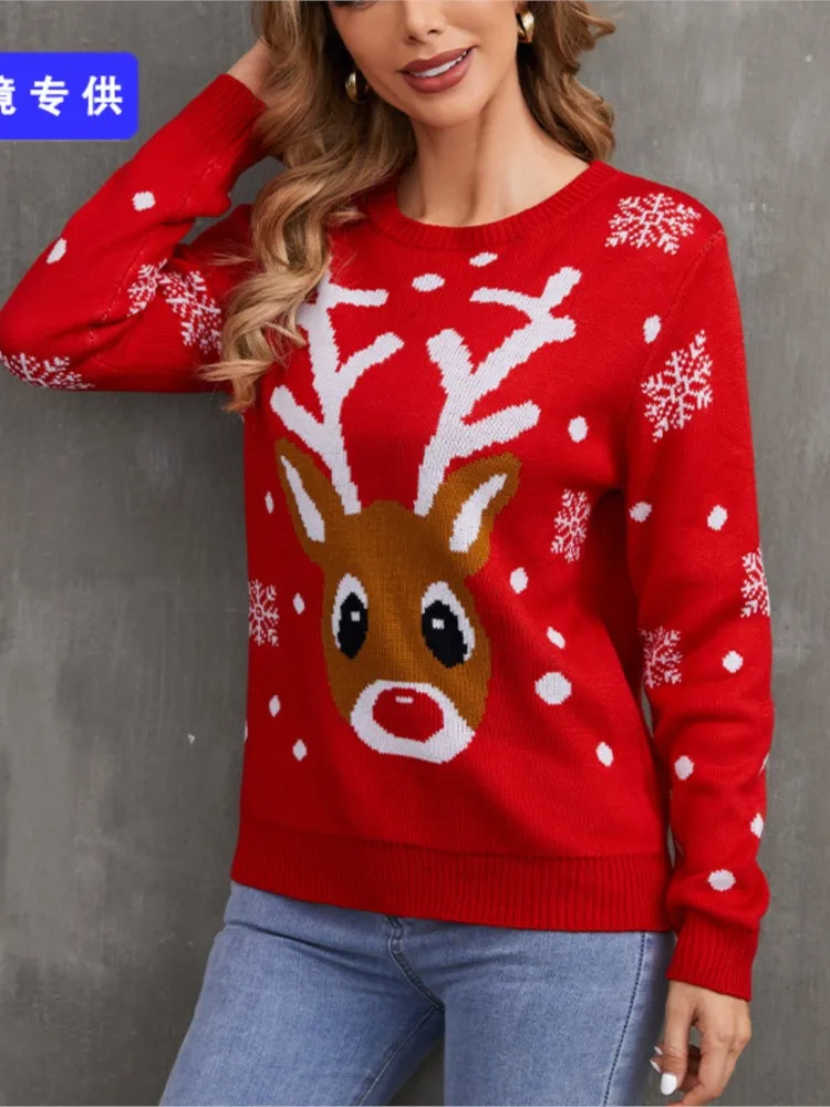 

Cartoon Christmas Sweater Round Neck Pullover Sweater simple style Loose all-match Trendy home clothing Casual Comfortable tops