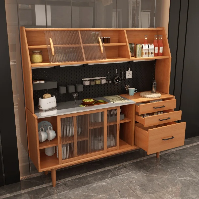 Solid wood dining side cabinet living room against the wall high Japanese storage wine