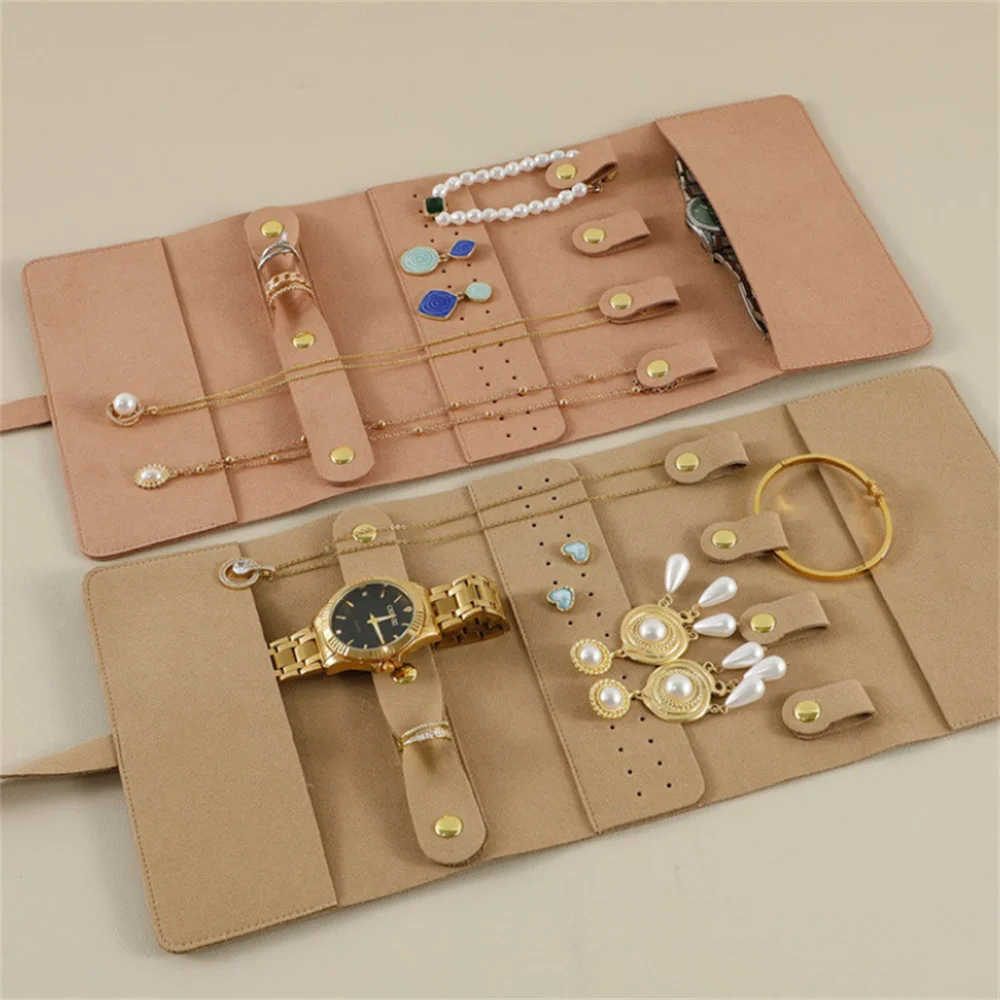 Portable Jewelry Storage Bag Roll Travel Ring Earrings Necklace Watch Organizer Ultra-fiber Multifunctional Mini Jewelry Pouch