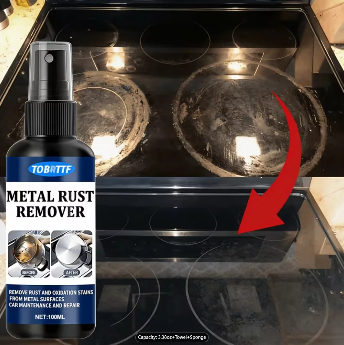 Metal Rust Remover Spray 100ml, Car Rust Cleaner Oxidation Stain Remover for Metal Surface, Household Kitchen Rust Removal Tool