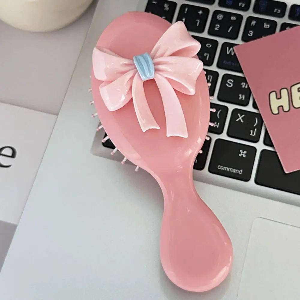 

Portable Pink Round Folding Comb with Mirror Compact Anti Static Handle Comb Cartoon Princess Style Pocket Hair Brush Women