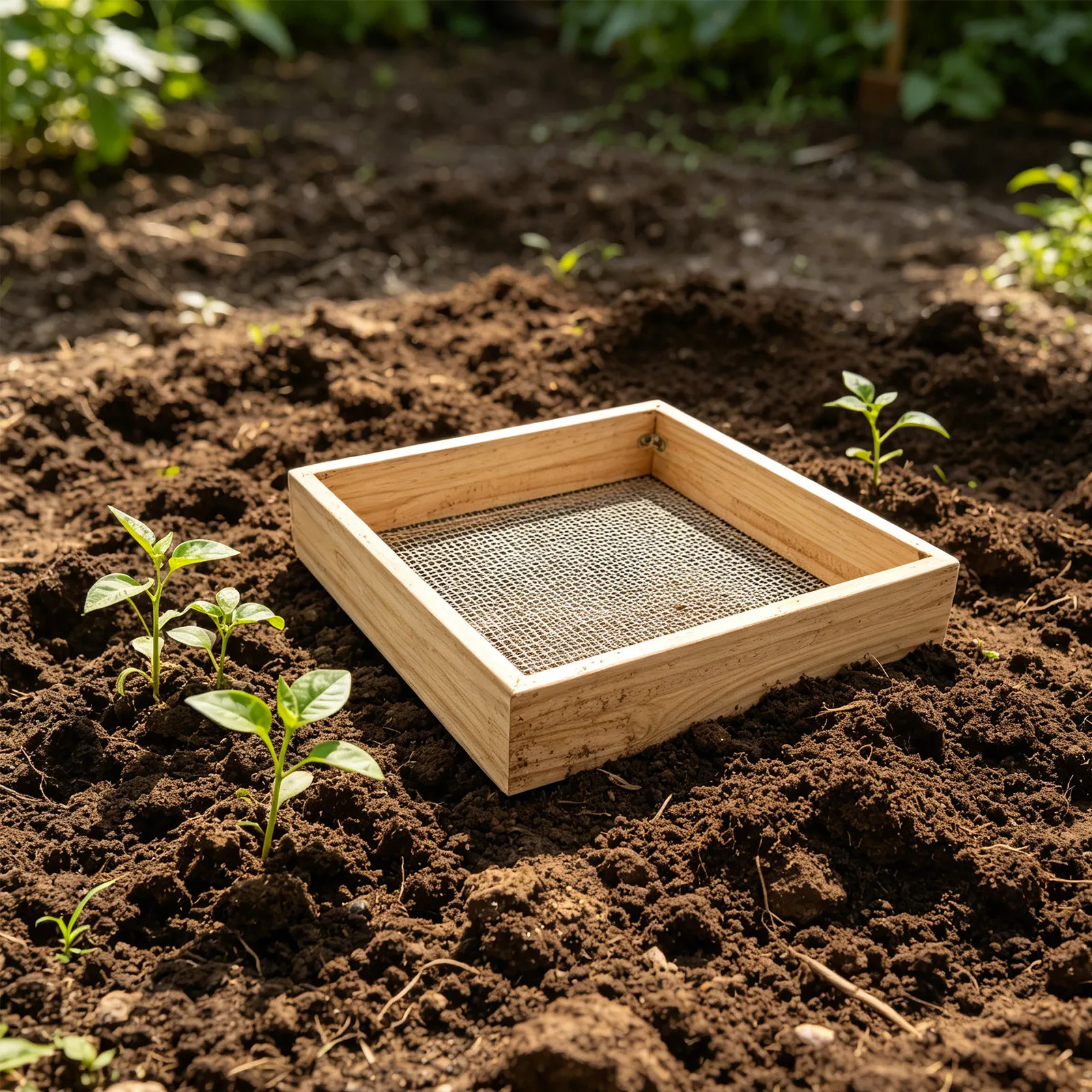 Handheld Garden Soil Sifter 15x15 Wooden Frame Metal Mesh Multi Purpose Dirt Strainer for Compost Rocks Potting Soil Sand Gravel