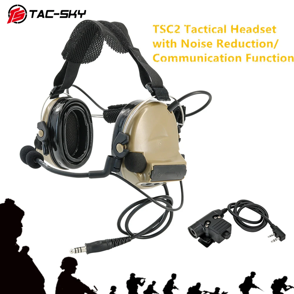 TAC-SKY TSC2 Tactical Headset with Noise Reduction/Communication Function+Tactical U94 ptt Neckband Headband for Airsoft Sports