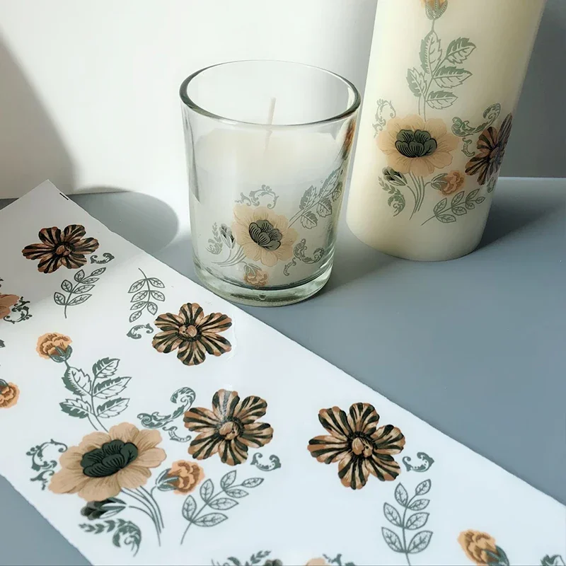 Candle Flower Transfer Paper Aromatherapy Candle DIY Cylindrical Candles Glass Cup Transfer Paper Decorative Flowers