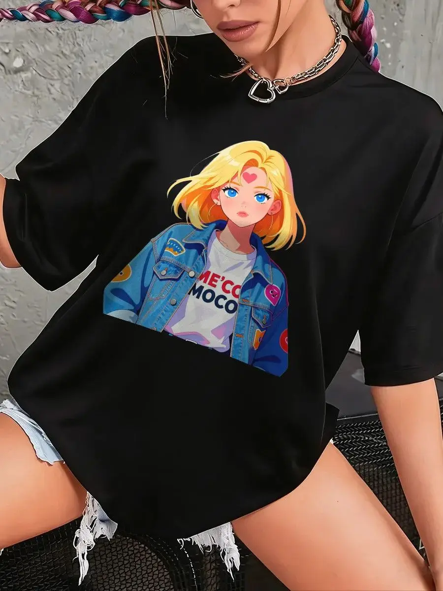 Harajuku Cartoon Graphic Print T Shirt Streetwear Summer American Fashion O Neck Short Sleeves Oversized T Shirt Women Clothing