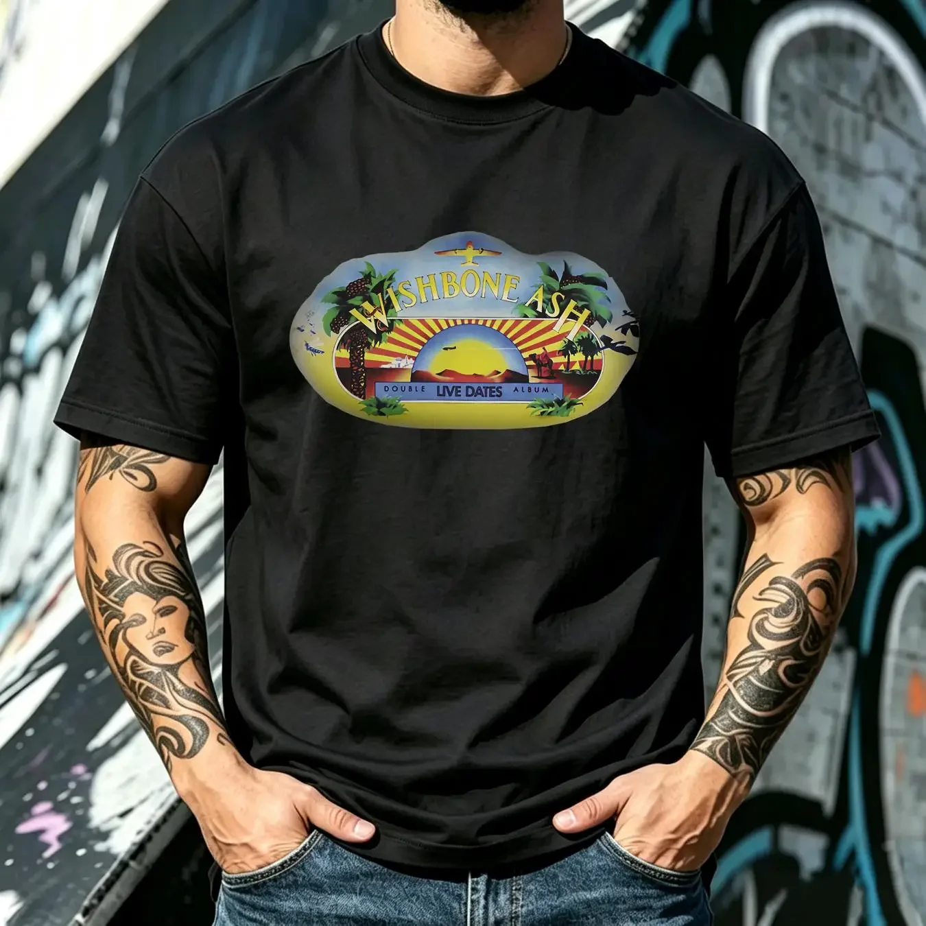 washed T Shirt Wishbone Ash Live Dates Black vintage Washed Unisex graphic Versatile Comfortable Casual homme designer clothes