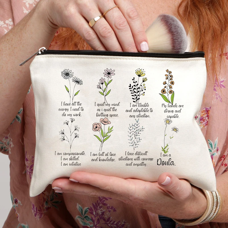 Bolsa de maquillaje de flores salvajes para mujer, Mini billetera Kawaii con cremallera, elegante, regalo de cosméticos para ella, bolsa de baño de viaje, caja de lápices