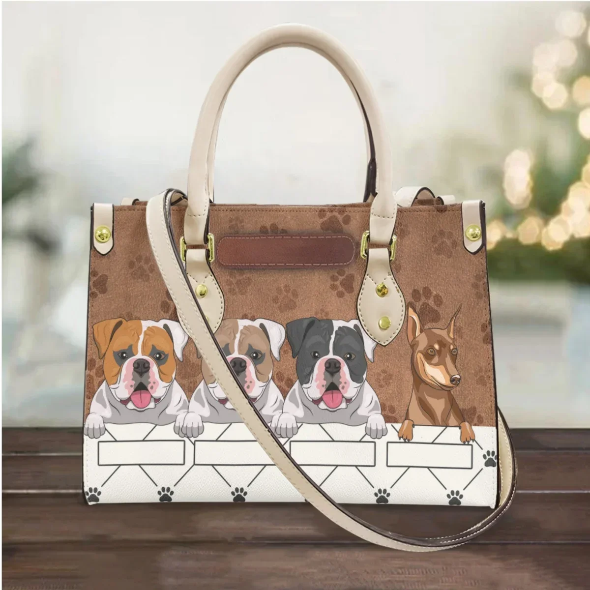 Luxury Ladies Handbag American Bulldog Dog Paw Design Printed Messenger Bag Travel Portable Shoulder Underarm Bag Totes Gift