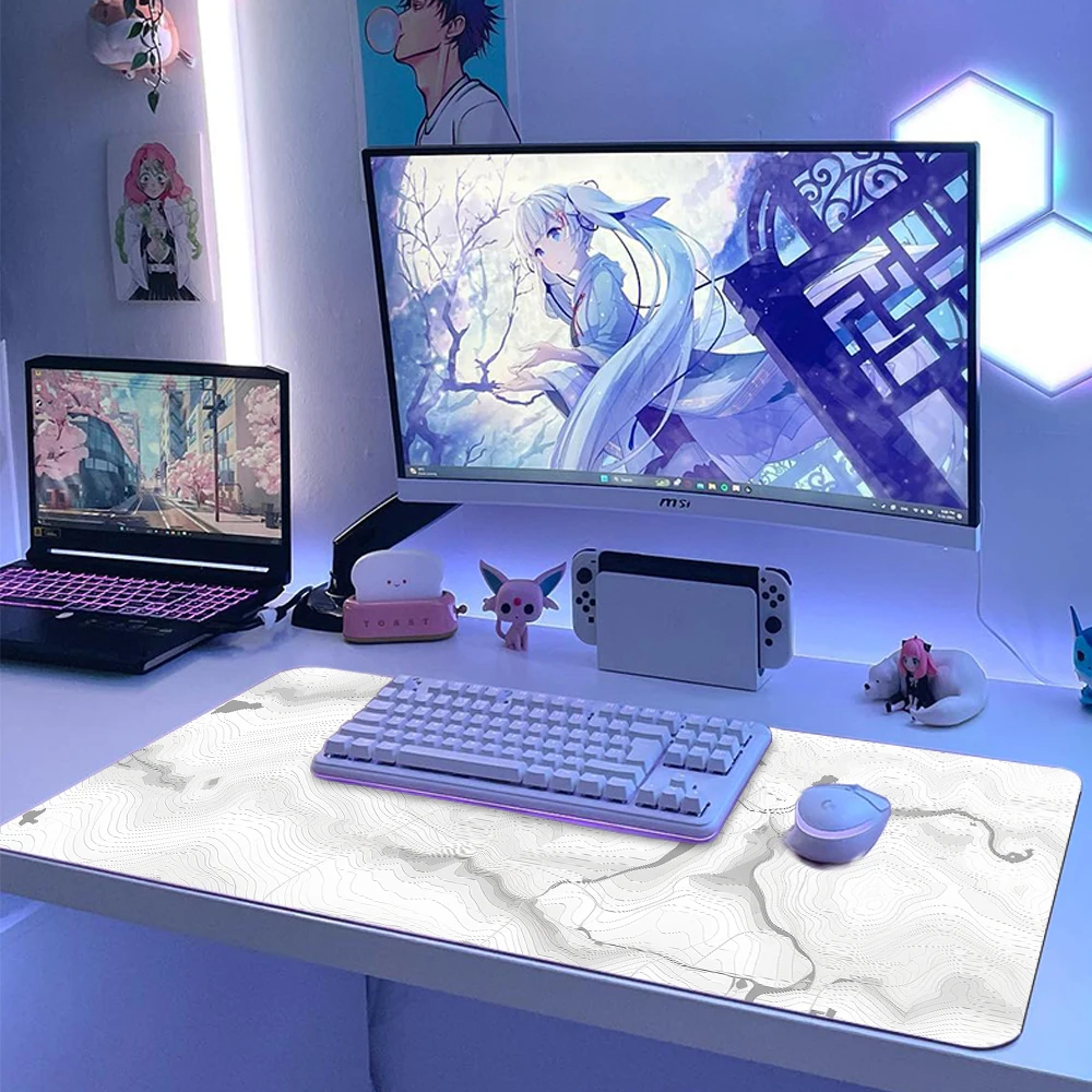 White Mouse Pad Aesthetic Desk Protector Mausepad Desktops Keyboard Custom Playmat Large Mousepad 300x800 Accessories for Office image 2