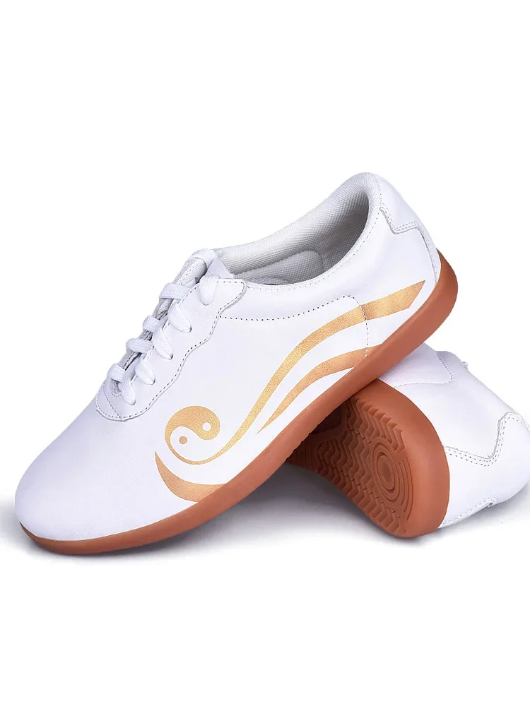 Genuine Leather Kung Fu Tai Chi Shoes Martial Art Shoes Sneakers Soft Cowhide Non Slip Wear Resistant Men Women 2022 White