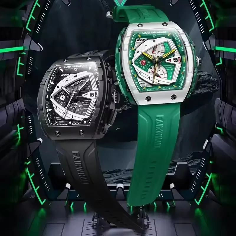 مارك Fairwhale 5690 Tonneau ساعة رياضية رجالية العلامة التجارية الأعلى موضة مقاوم للماء كرونوغراف كوارتز ساعة رجالي relógios masculino