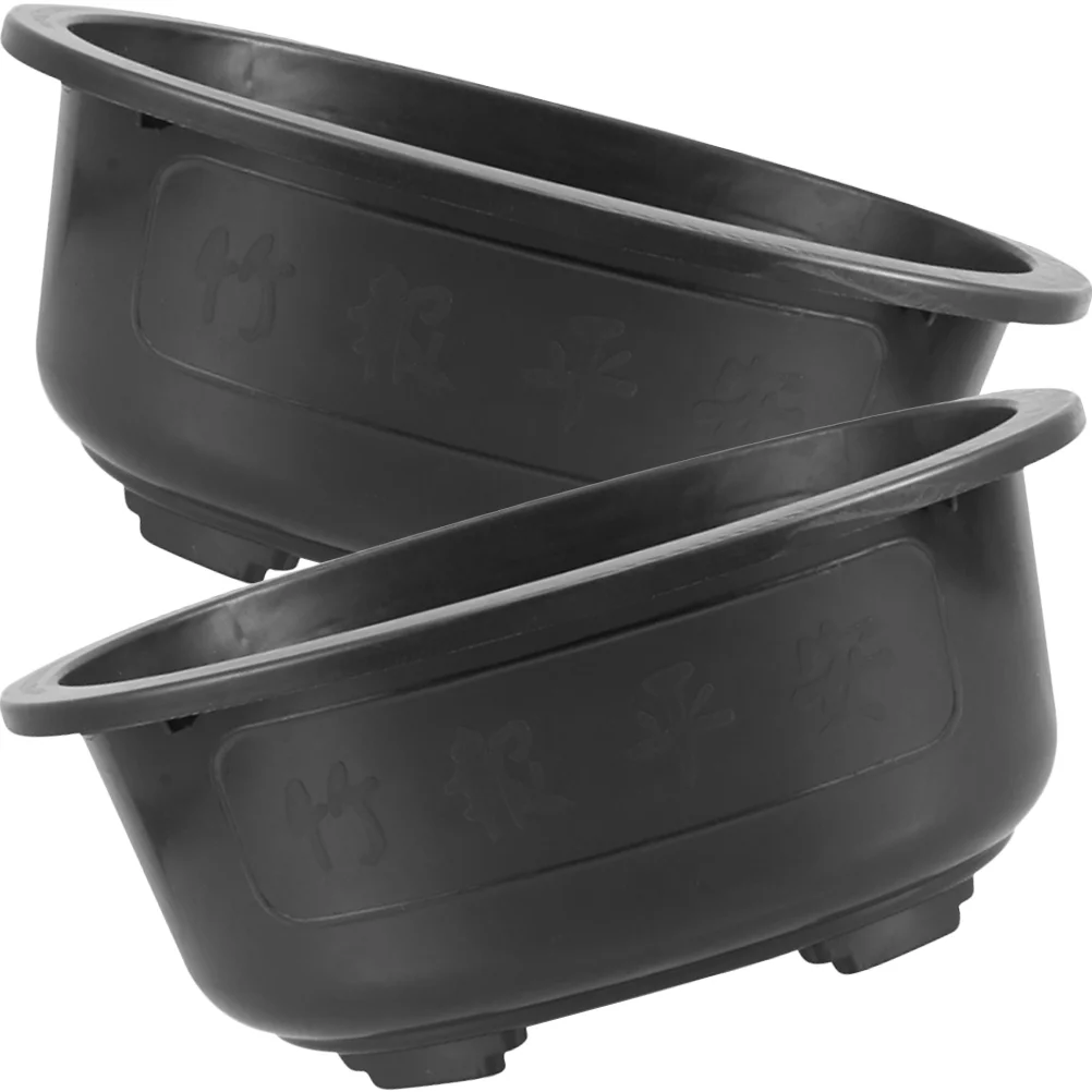 

2 Pcs World Big Flowerpot Plants Indoor Bonsai Planter Black Plastic Office Elder