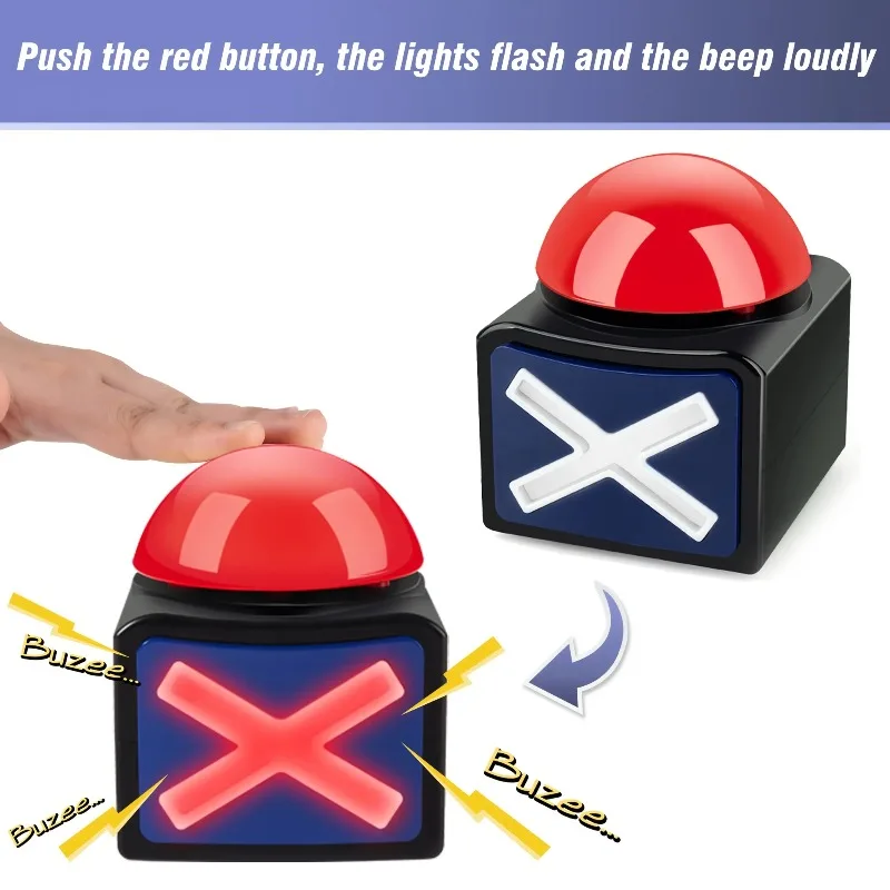 

Glitter Cheer Tools Light-Up Sound Buzzer Button Trivia Games - Durable Plastic Ideal for Family Quiz Night and Entertainment