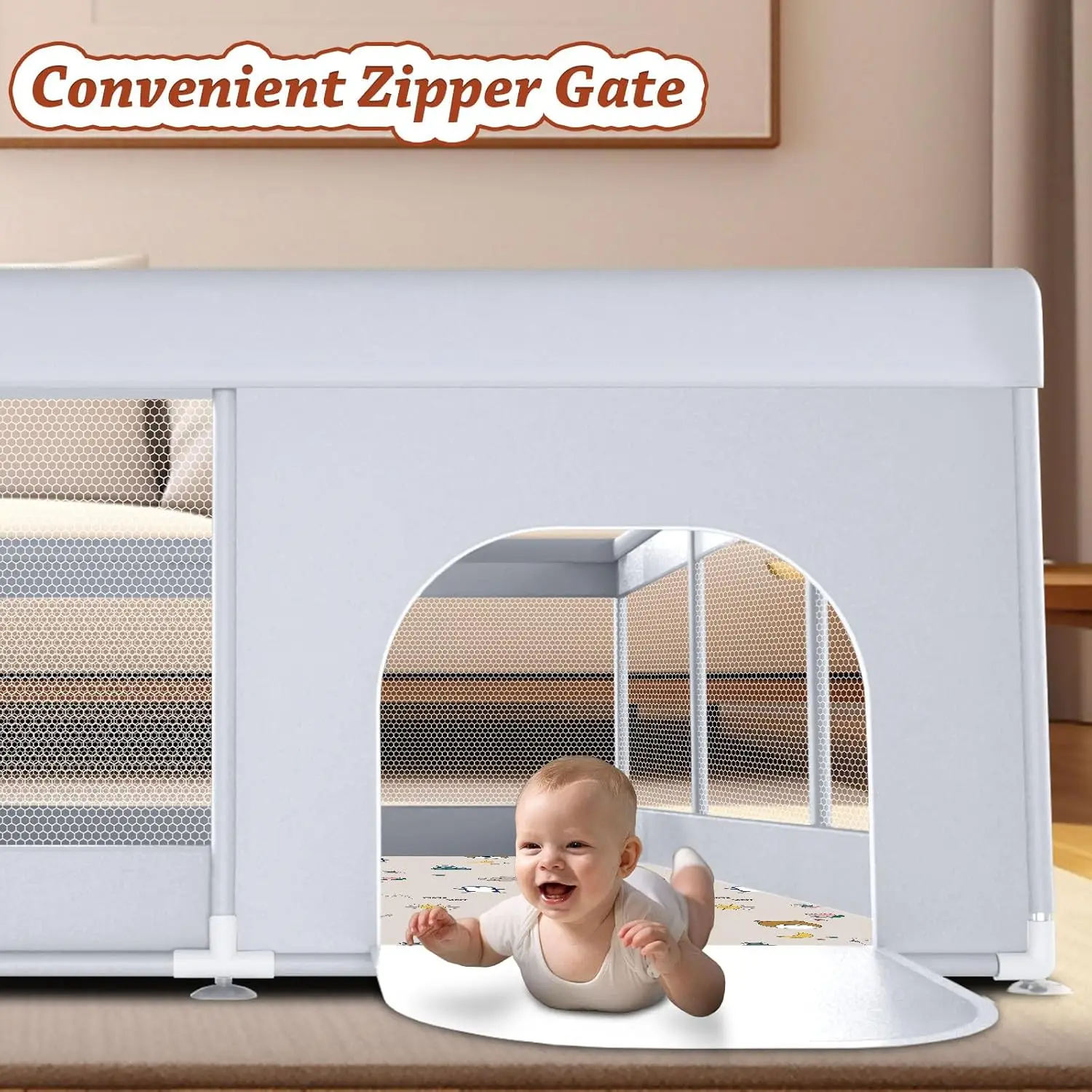 

Baby Playpen with Mat 74" x 50" Large Play Yard Playpen for Babies and Toddlers with External Zipper Door Design (Mat Included)