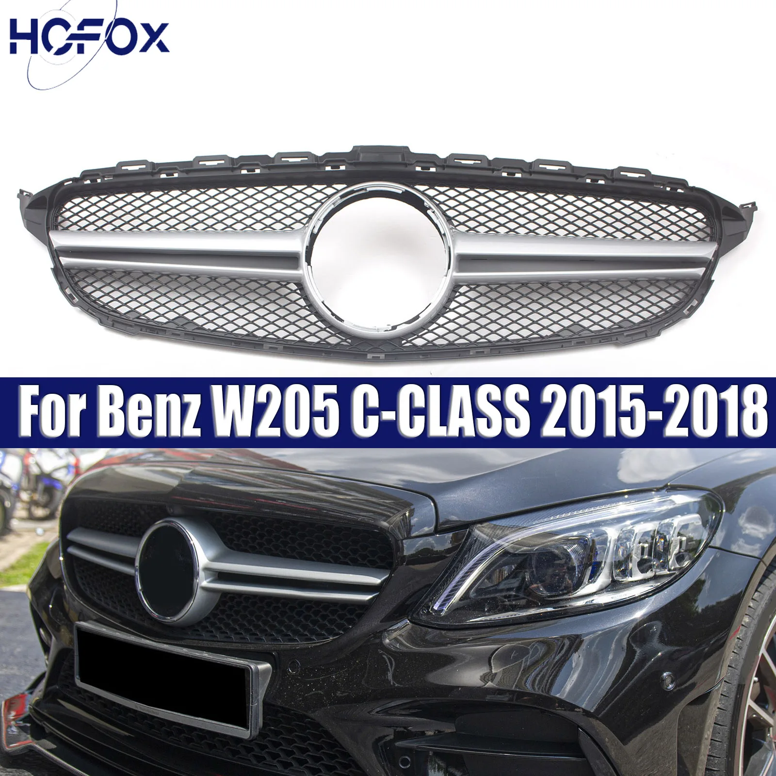 

AMG Style Front Bumper Grille Racing Inlet Grill Mesh For Benz W205 C-CLASS 2015-2018 Without Camera Hole